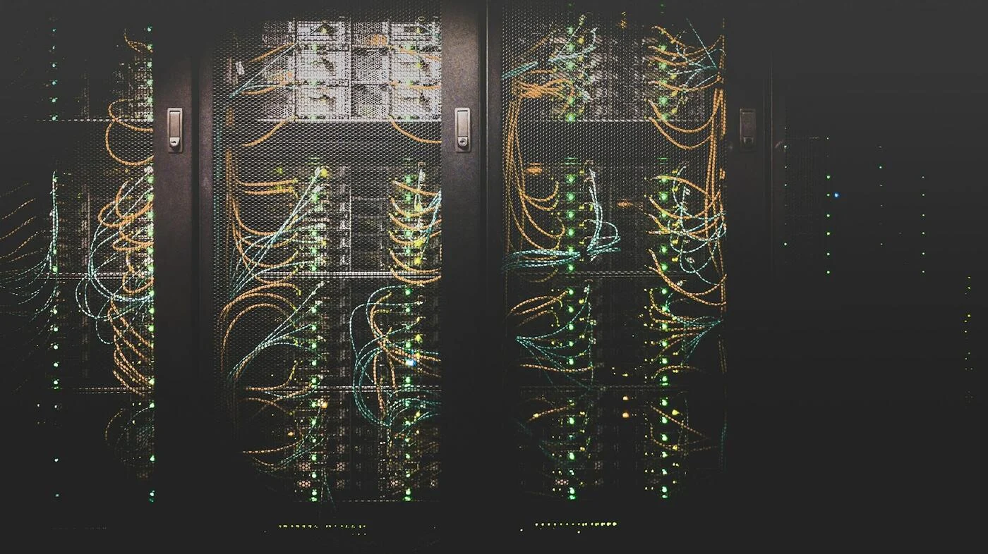 Network cabling patched into a server rack